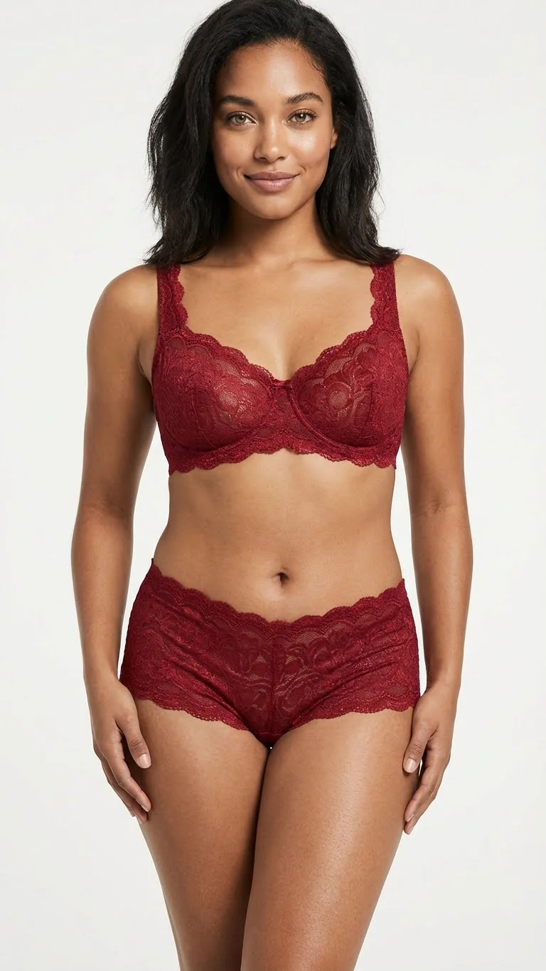 LunaIntim Bordo Tam Dantel Kadın Boxer Floral Desenli Şık Külot - Yan Görünüm